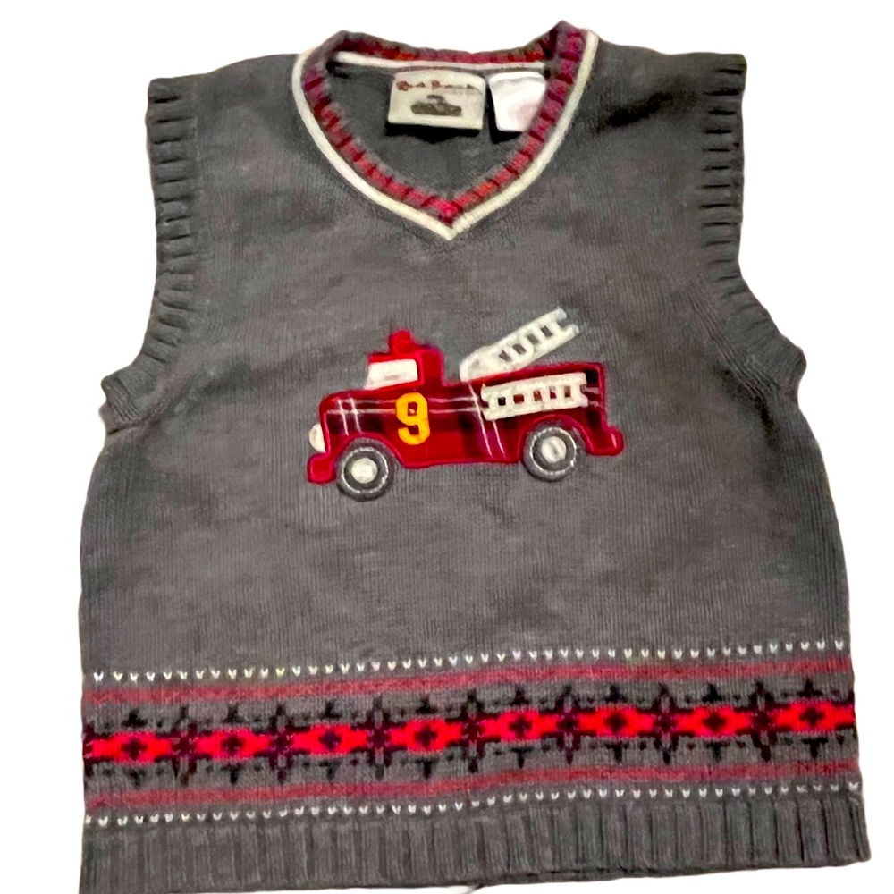 Fire Truck Knit Vest (12 Months)